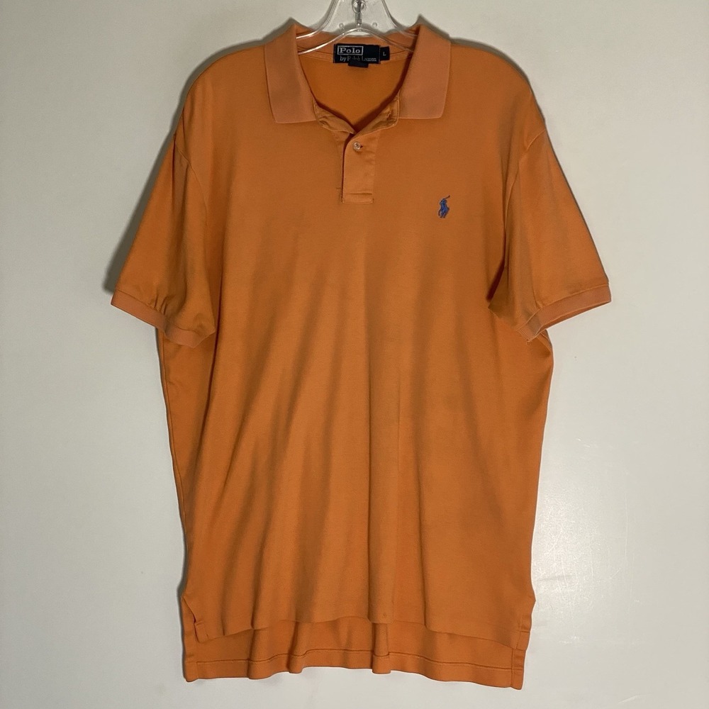 Polo Ralph Lauren Shirt Mens Large‎ Orange Small Pony Pullover Collared Preppy L